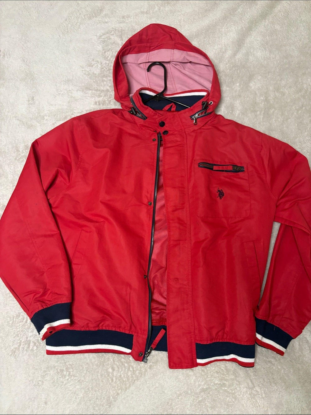 Men's U.S. Polo Assn. Red Hooded Bomber Jacket - Classic Sport Style